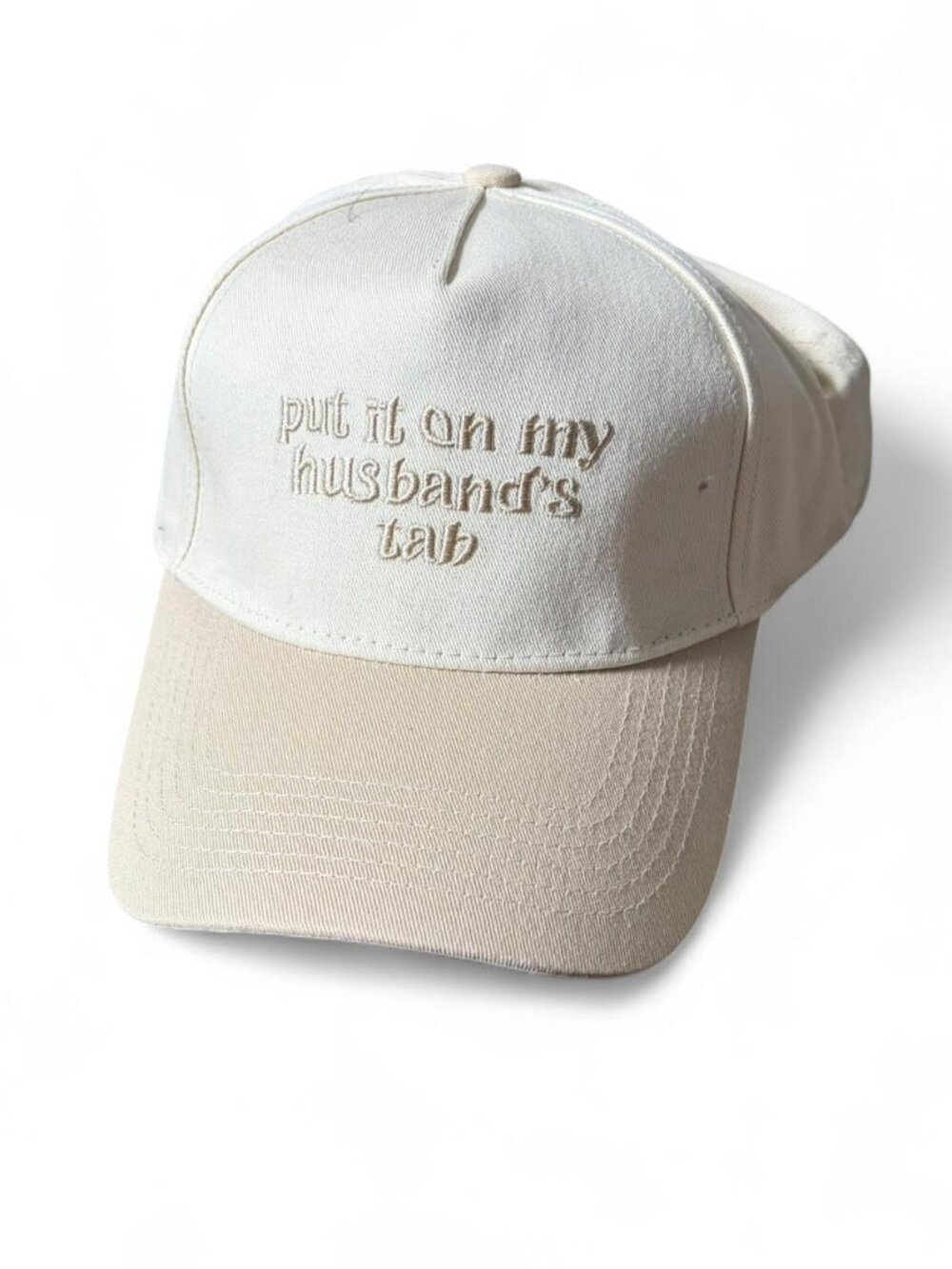 Tan "Put it on my husband's tab" baseball cap       Trucker #humor #funny